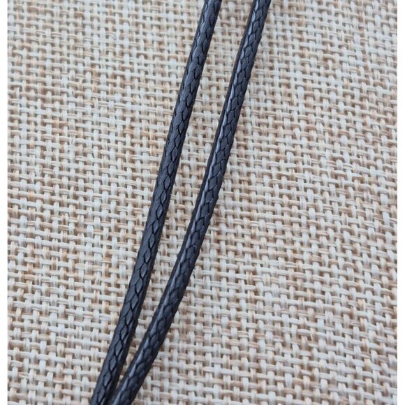 Black Double Cord Necklace Silver Tone Teardrop Pendant Swirl Pattern 32" - Picture 4 of 6